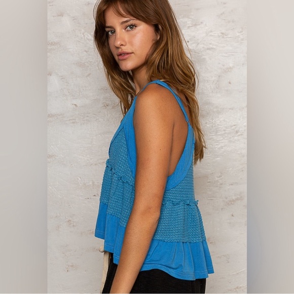 New POL Pacific Blue Lightweight V-Neck Babydoll Tank Top - Picture 5 of 6